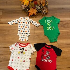Disney Mickey Mouse and Sports Bodysuit Set - Red, Green, Black, White